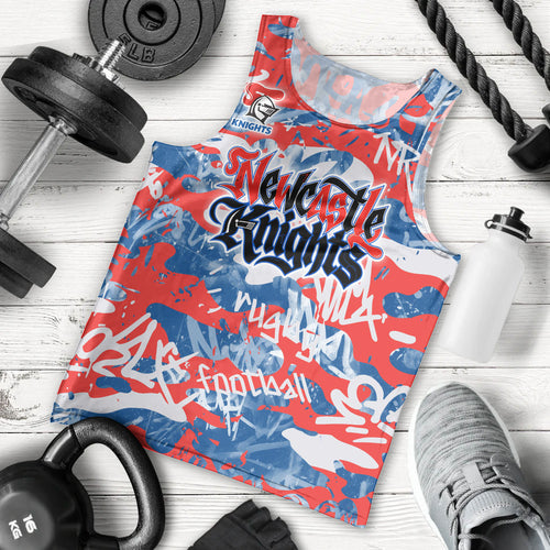 Newcastle Knights Rugby Men Tank Top Graffiti Typography Urban Camo Abstract Street Style