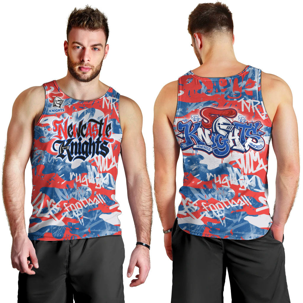 Newcastle Knights Rugby Men Tank Top Graffiti Typography Urban Camo Abstract Street Style