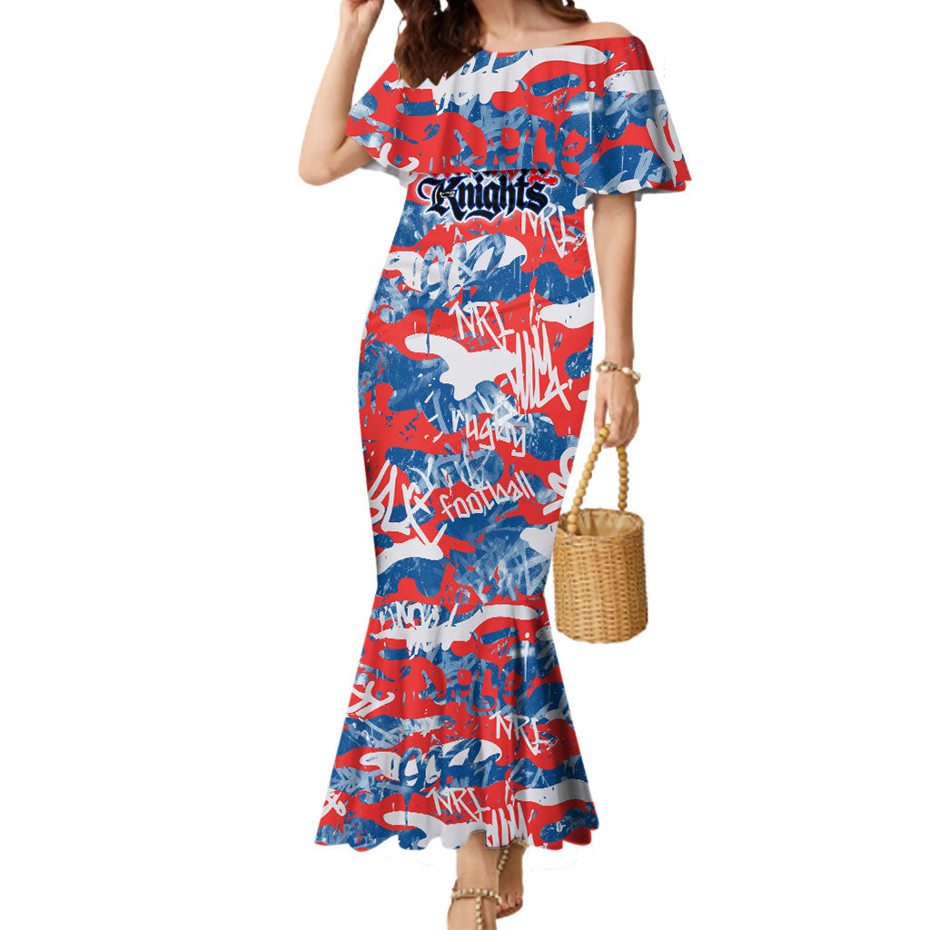 Newcastle Knights Rugby Mermaid Dress Graffiti Typography Urban Camo Abstract Street Style
