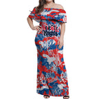 Newcastle Knights Rugby Off Shoulder Maxi Dress Graffiti Typography Urban Camo Abstract Street Style