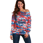 Newcastle Knights Rugby Off Shoulder Sweater Graffiti Typography Urban Camo Abstract Street Style