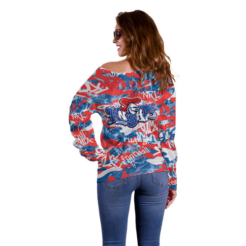 Newcastle Knights Rugby Off Shoulder Sweater Graffiti Typography Urban Camo Abstract Street Style