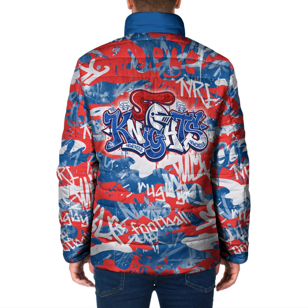 Newcastle Knights Rugby Padded Jacket Graffiti Typography Urban Camo Abstract Street Style