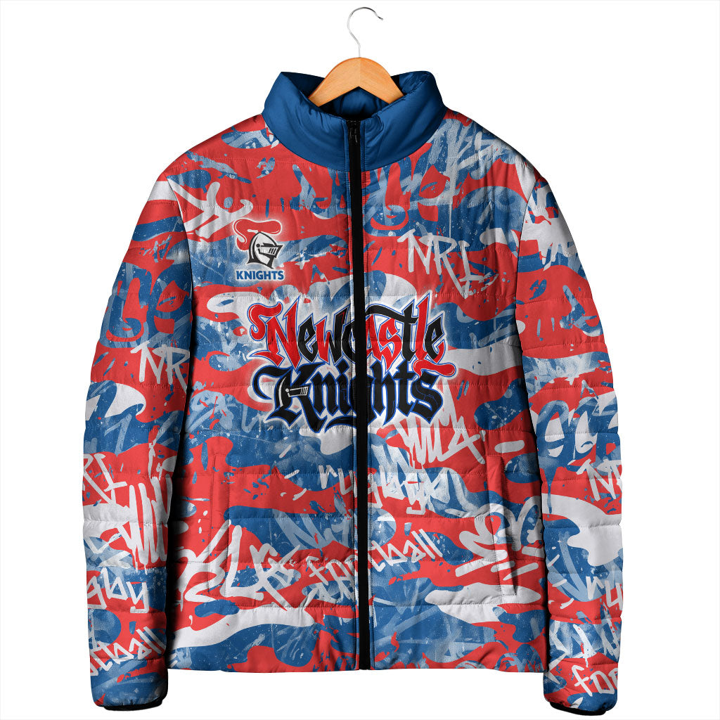Newcastle Knights Rugby Padded Jacket Graffiti Typography Urban Camo Abstract Street Style