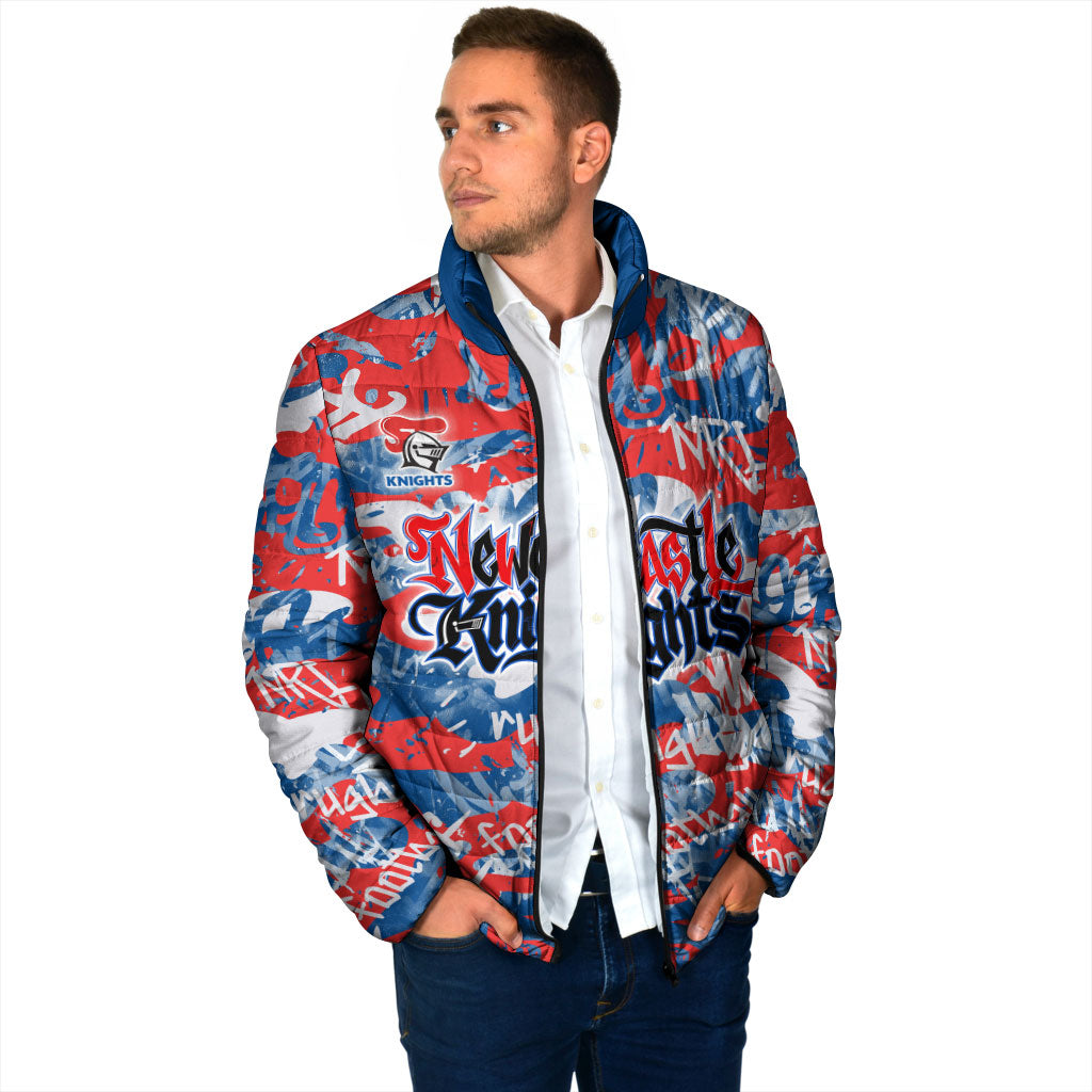 Newcastle Knights Rugby Padded Jacket Graffiti Typography Urban Camo Abstract Street Style