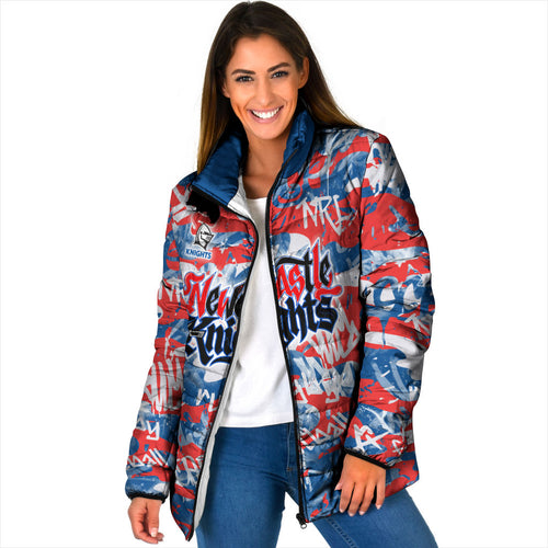 Newcastle Knights Rugby Padded Jacket Graffiti Typography Urban Camo Abstract Street Style