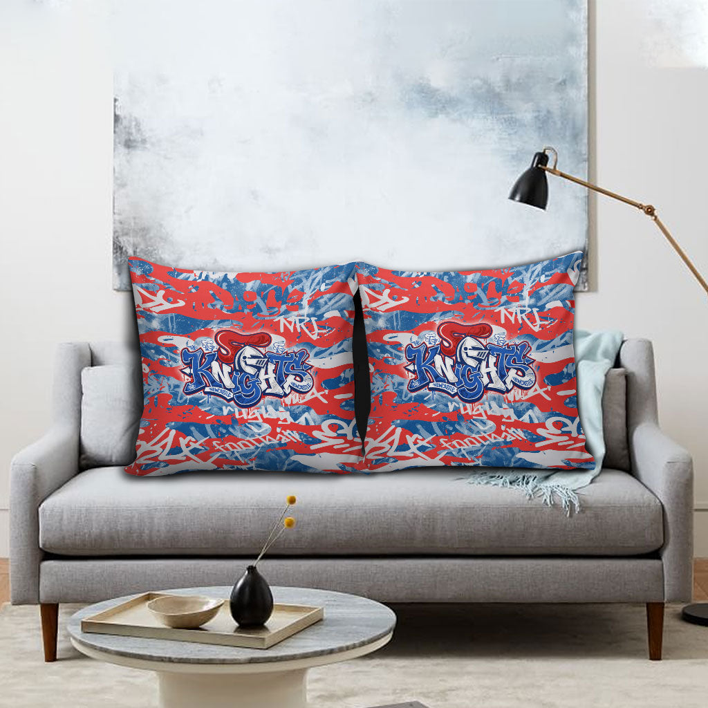 Newcastle Knights Rugby Pillow Cover Graffiti Typography Urban Camo Abstract Street Style