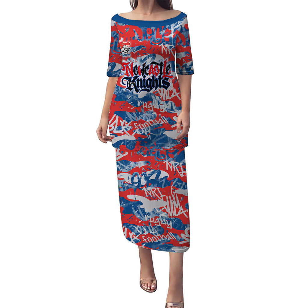 Newcastle Knights Rugby Puletasi Graffiti Typography Urban Camo Abstract Street Style
