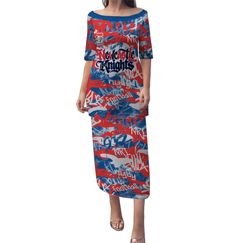 Newcastle Knights Rugby Puletasi Graffiti Typography Urban Camo Abstract Street Style