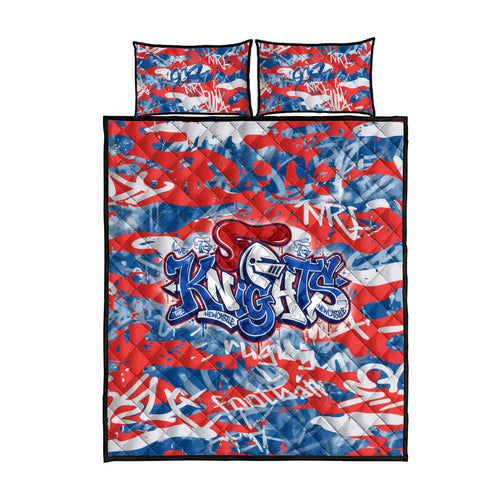 Newcastle Knights Rugby Quilt Bed Set Graffiti Typography Urban Camo Abstract Street Style