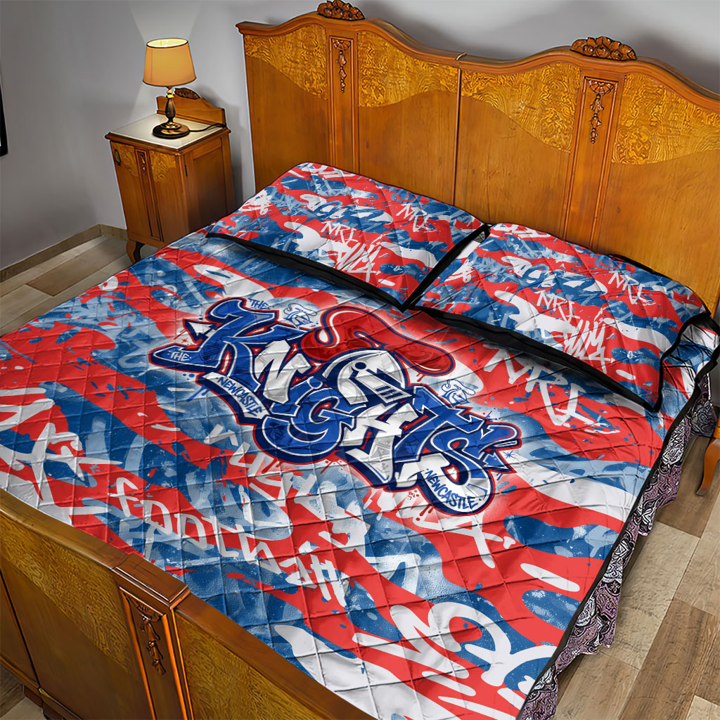 Newcastle Knights Rugby Quilt Bed Set Graffiti Typography Urban Camo Abstract Street Style