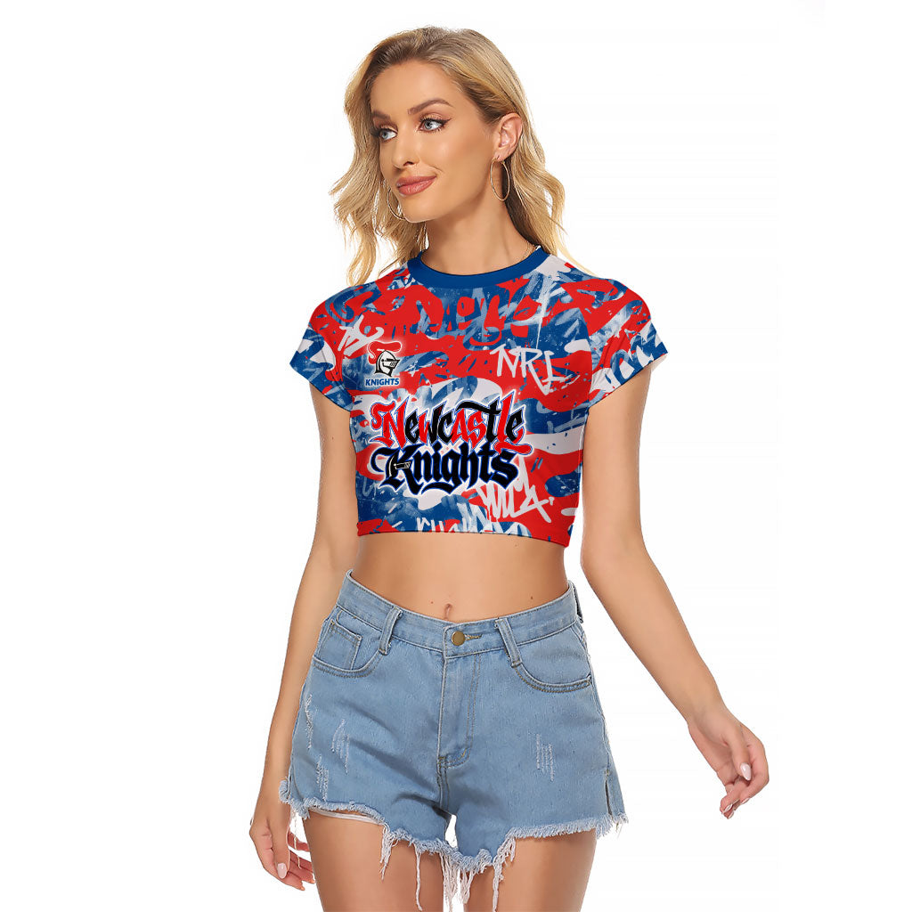 Newcastle Knights Rugby Raglan Cropped T Shirt Graffiti Typography Urban Camo Abstract Street Style