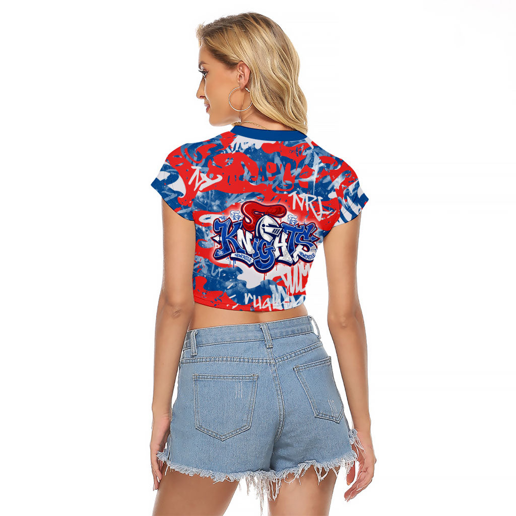 Newcastle Knights Rugby Raglan Cropped T Shirt Graffiti Typography Urban Camo Abstract Street Style