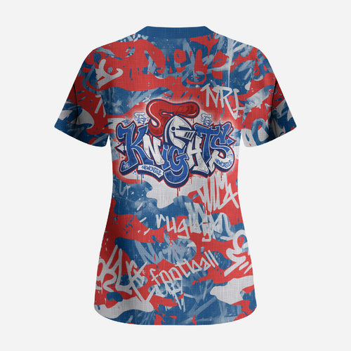 Newcastle Knights Rugby Scrub Top Graffiti Typography Urban Camo Abstract Street Style