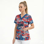Newcastle Knights Rugby Scrub Top Graffiti Typography Urban Camo Abstract Street Style