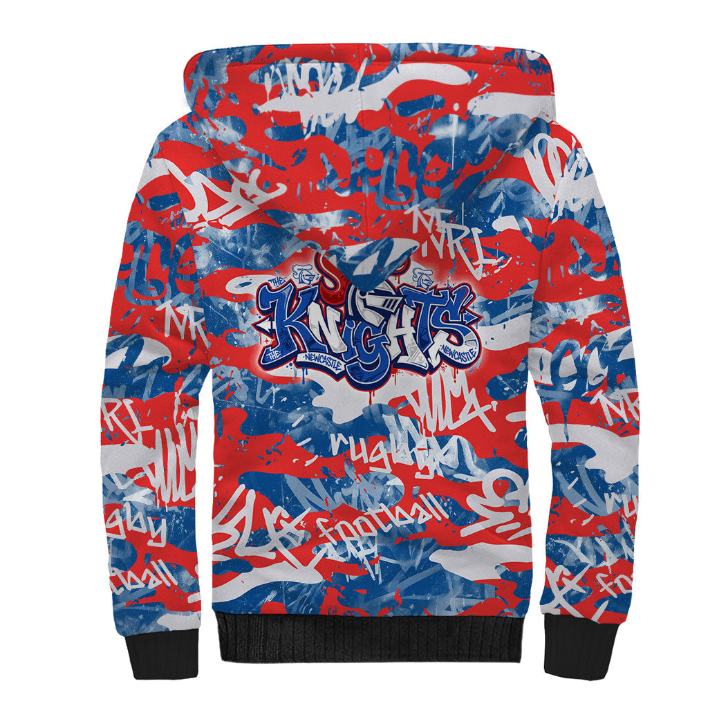 Newcastle Knights Rugby Sherpa Hoodie Graffiti Typography Urban Camo Abstract Street Style