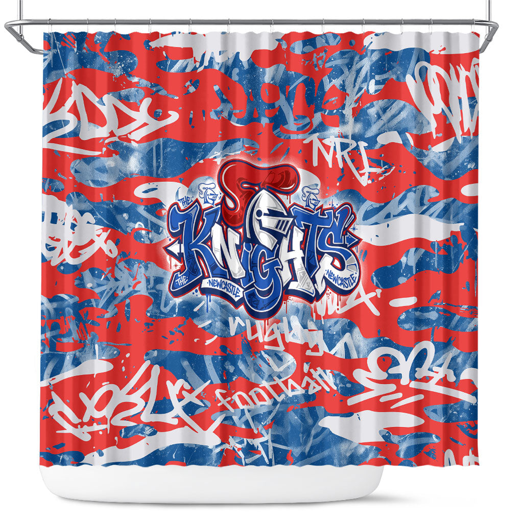 Newcastle Knights Rugby Shower Curtain Graffiti Typography Urban Camo Abstract Street Style