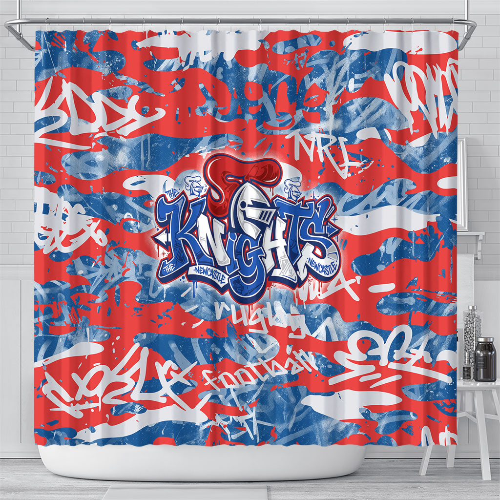 Newcastle Knights Rugby Shower Curtain Graffiti Typography Urban Camo Abstract Street Style