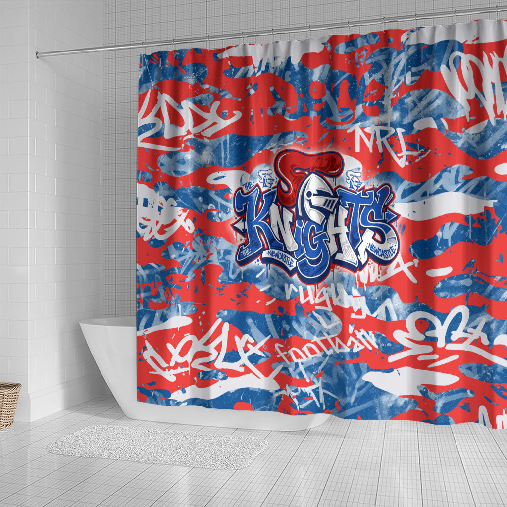 Newcastle Knights Rugby Shower Curtain Graffiti Typography Urban Camo Abstract Street Style