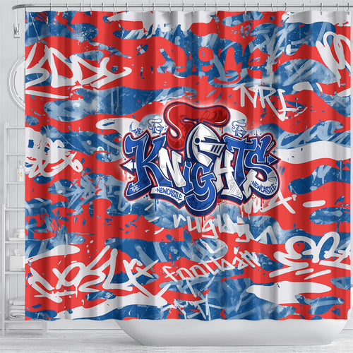 Newcastle Knights Rugby Shower Curtain Graffiti Typography Urban Camo Abstract Street Style
