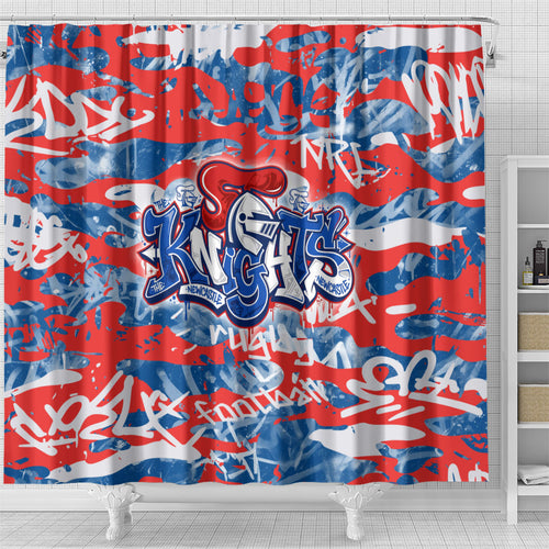 Newcastle Knights Rugby Shower Curtain Graffiti Typography Urban Camo Abstract Street Style