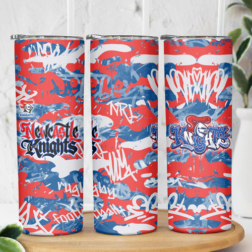 Newcastle Knights Rugby Skinny Tumbler Graffiti Typography Urban Camo Abstract Street Style