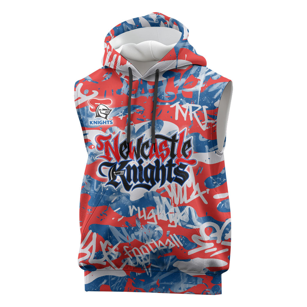 Newcastle Knights Rugby Sleeveless Hoodie Graffiti Typography Urban Camo Abstract Street Style