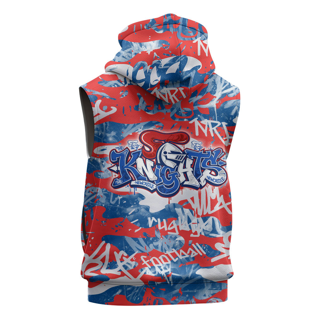 Newcastle Knights Rugby Sleeveless Hoodie Graffiti Typography Urban Camo Abstract Street Style