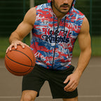 Newcastle Knights Rugby Sleeveless Zip Hoodie Graffiti Typography Urban Camo Abstract Street Style