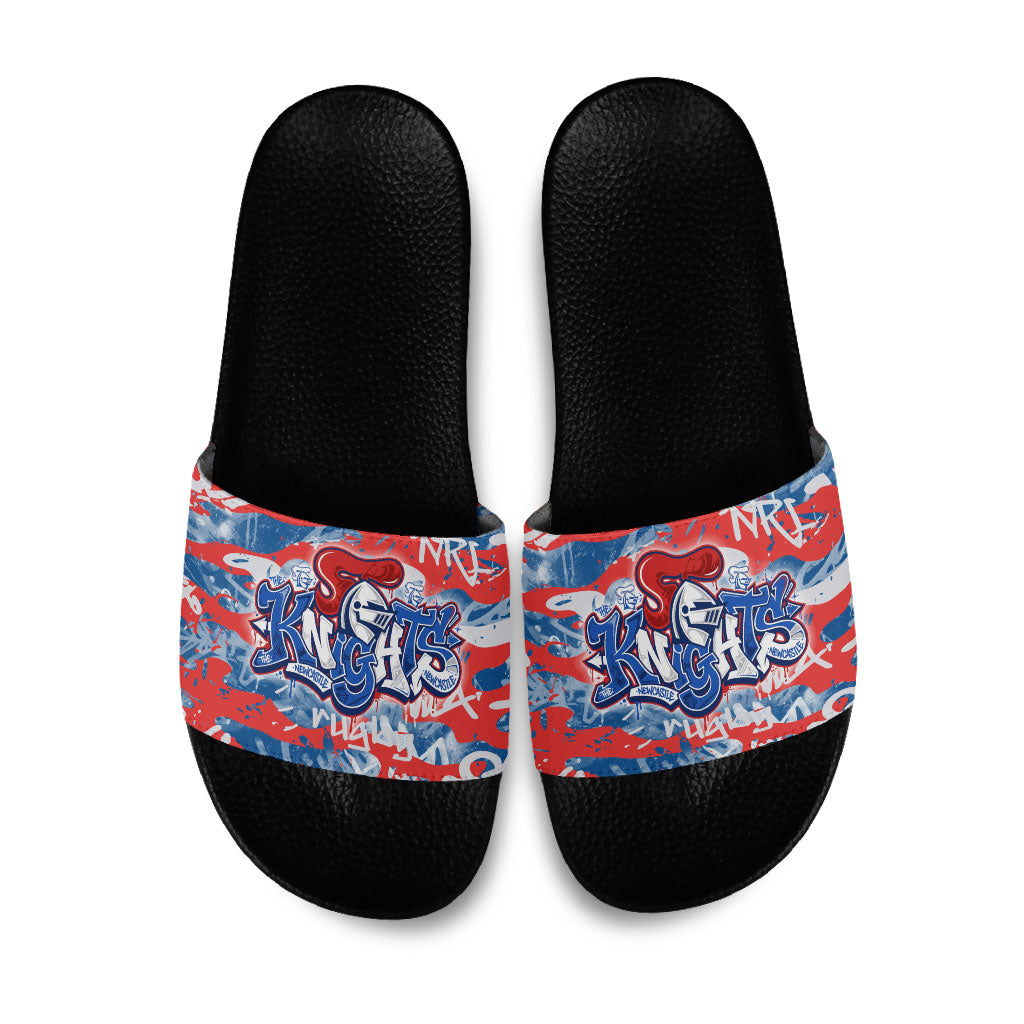 Newcastle Knights Rugby Slide Sandals Graffiti Typography Urban Camo Abstract Street Style