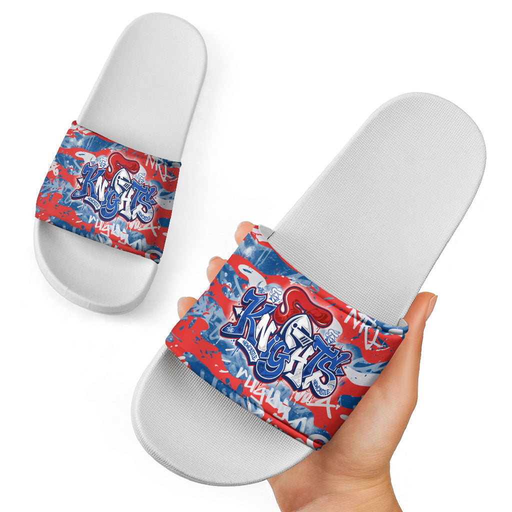 Newcastle Knights Rugby Slide Sandals Graffiti Typography Urban Camo Abstract Street Style