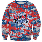 Newcastle Knights Rugby Sweatshirt Graffiti Typography Urban Camo Abstract Street Style