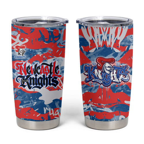 Newcastle Knights Rugby Tumbler Cup Graffiti Typography Urban Camo Abstract Street Style