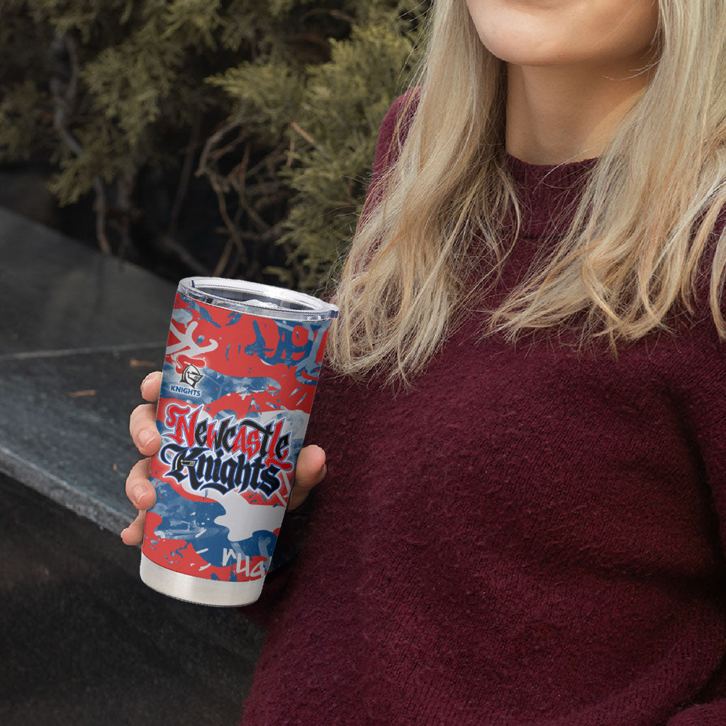 Newcastle Knights Rugby Tumbler Cup Graffiti Typography Urban Camo Abstract Street Style