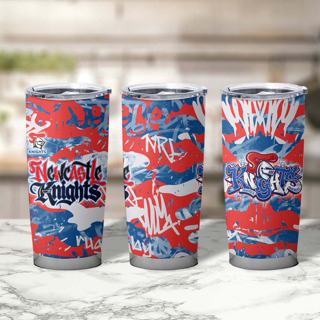 Newcastle Knights Rugby Tumbler Cup Graffiti Typography Urban Camo Abstract Street Style