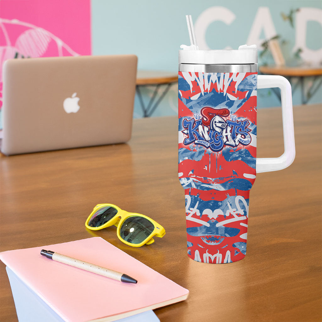 Newcastle Knights Rugby Tumbler With Handle Graffiti Typography Urban Camo Abstract Street Style