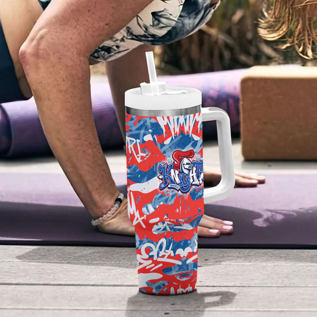 Newcastle Knights Rugby Tumbler With Handle Graffiti Typography Urban Camo Abstract Street Style