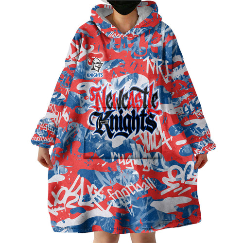 Newcastle Knights Rugby Wearable Blanket Hoodie Graffiti Typography Urban Camo Abstract Street Style