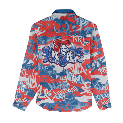 Newcastle Knights Rugby Women Casual Shirt Graffiti Typography Urban Camo Abstract Street Style