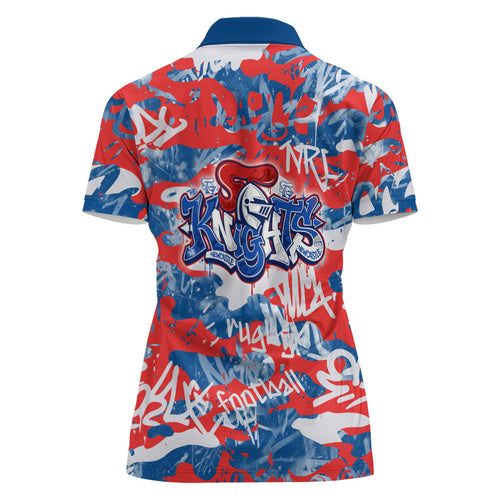 Newcastle Knights Rugby Women Polo Shirt Graffiti Typography Urban Camo Abstract Street Style