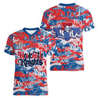 Newcastle Knights Rugby Women V-Neck T-Shirt Graffiti Typography Urban Camo Abstract Street Style