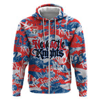 Newcastle Knights Rugby Zip Hoodie Graffiti Typography Urban Camo Abstract Street Style
