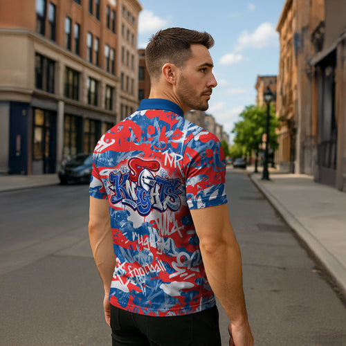 Newcastle Knights Rugby Zipper Polo Shirt Graffiti Typography Urban Camo Abstract Street Style
