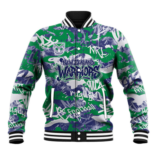 New Zealand Warriors Rugby Baseball Jacket Graffiti Typography Urban Camo Abstract Street Style