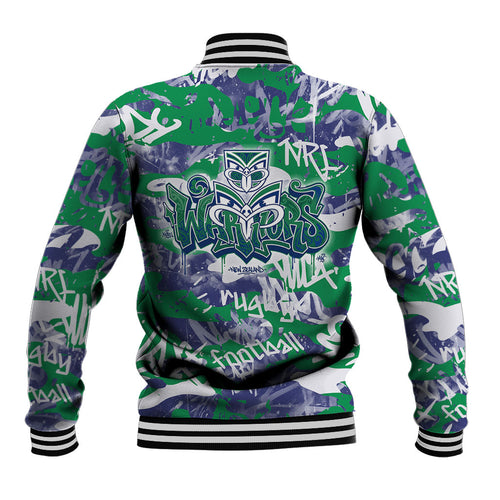 New Zealand Warriors Rugby Baseball Jacket Graffiti Typography Urban Camo Abstract Street Style