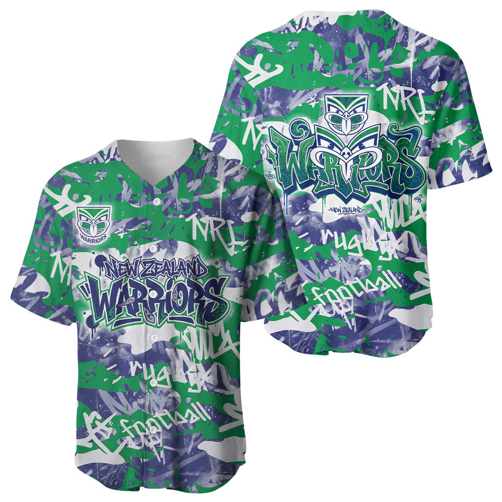 New Zealand Warriors Rugby Baseball Jersey Graffiti Typography Urban Camo Abstract Street Style