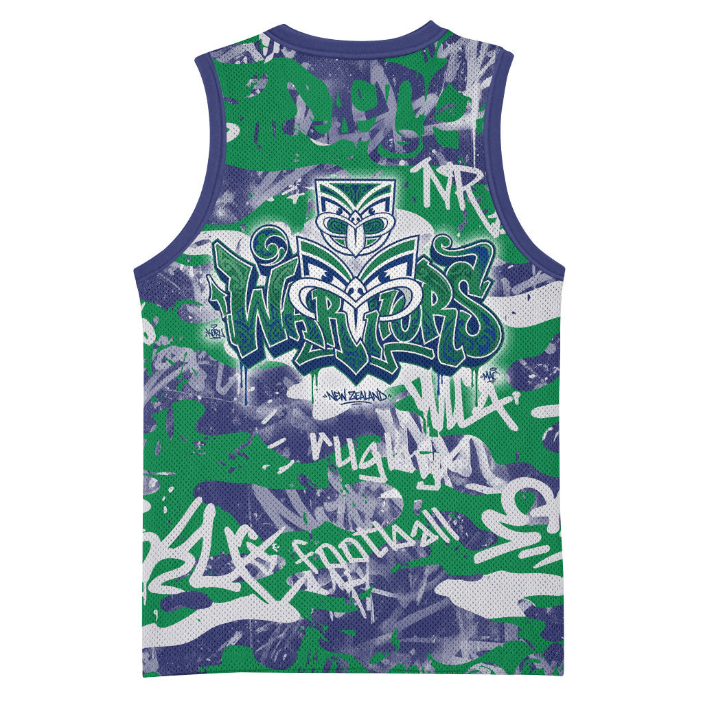 New Zealand Warriors Rugby Basketball Jersey Graffiti Typography Urban Camo Abstract Street Style