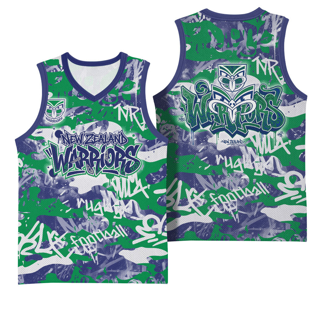 New Zealand Warriors Rugby Basketball Jersey Graffiti Typography Urban Camo Abstract Street Style