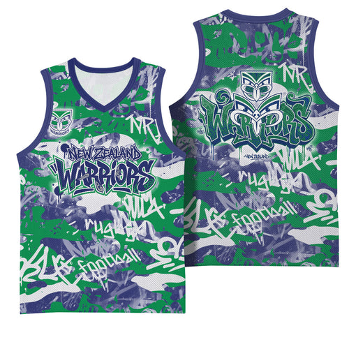 New Zealand Warriors Rugby Basketball Jersey Graffiti Typography Urban Camo Abstract Street Style