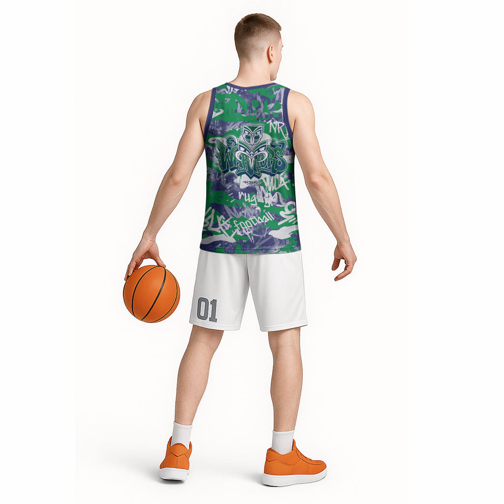 New Zealand Warriors Rugby Basketball Jersey Graffiti Typography Urban Camo Abstract Street Style